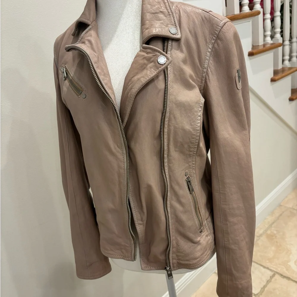Women's Taupe/Blush Leather Jacket - Picture 6 of 6